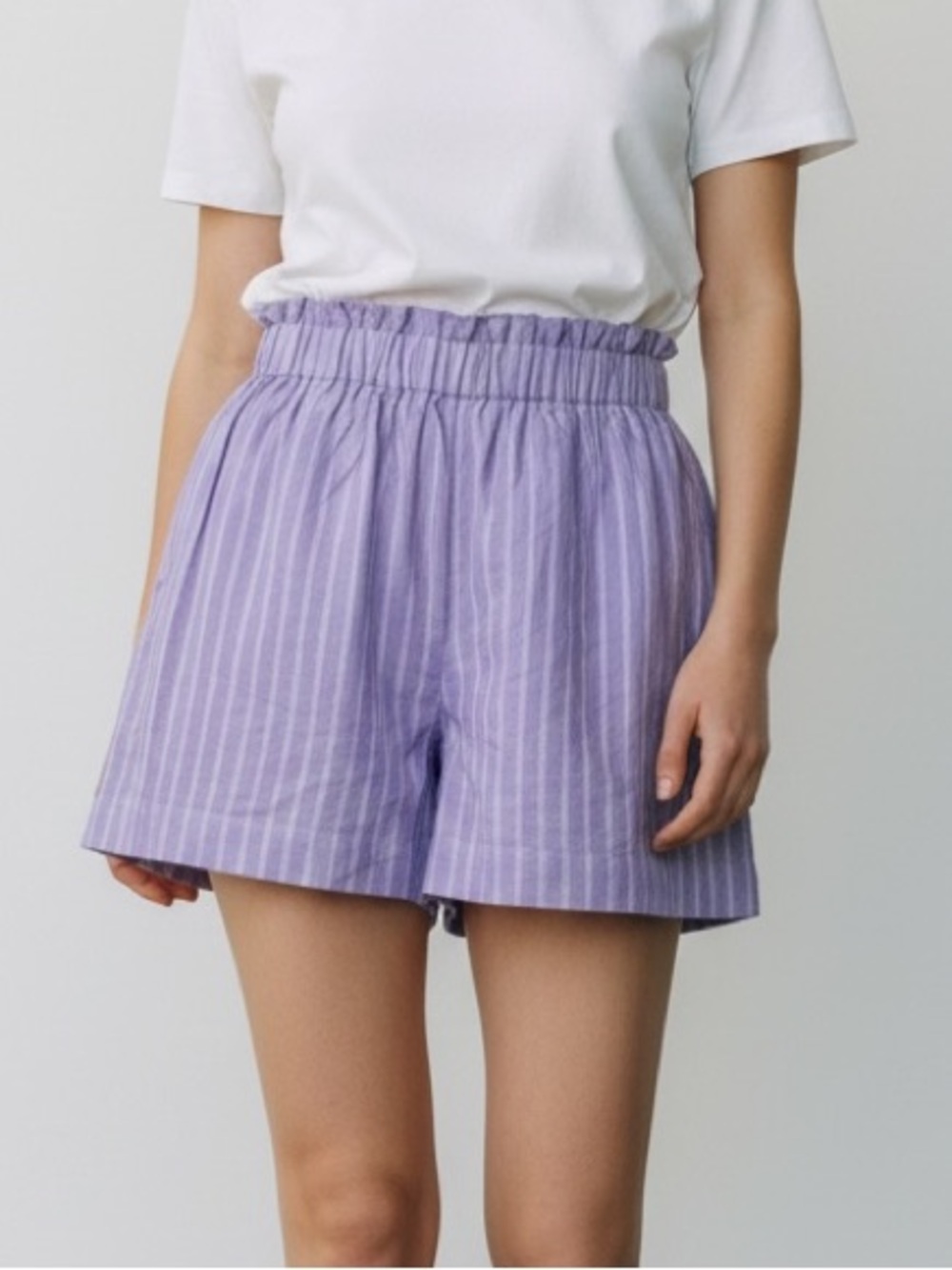 Vita Grace High Waist Purple and White Striped Shorts